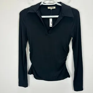 Madewell Side Cinch Long Sleeve Polo Top Stretch Jersey Knit Black XXS NWT thumbnail 3