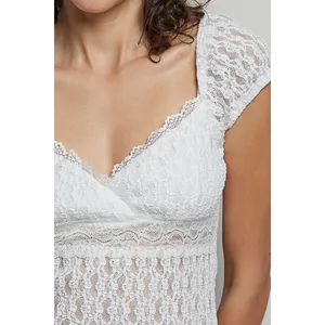 POL Sweetheart Neck Lace Short Sleeve Top - Medium thumbnail 5