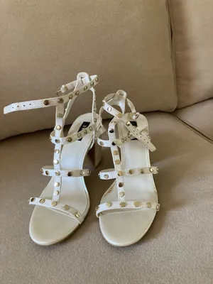 DKNY Ivory Strappy Studded Block Heel Sandals thumbnail 3