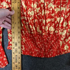 Free People Red Floral Mixed Print Blouse Flared Sleeve Smocked Back L Boho NWT thumbnail 6
