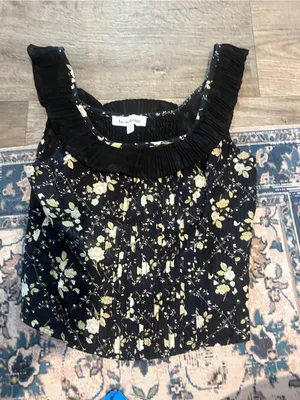 Heartloom Black Floral Pleated Square-Neck Tank Top thumbnail 4
