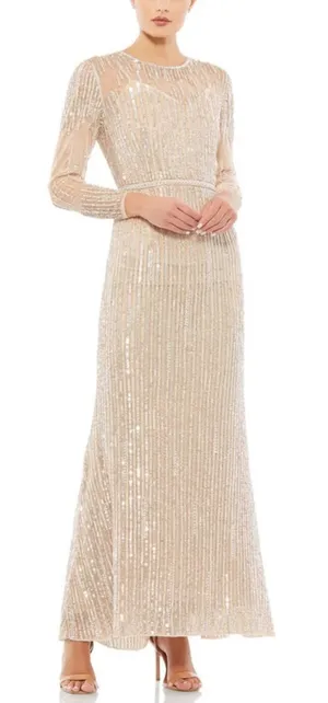 Mac Duggal Rose Gold Sequin Beaded Illusion Trumpet Gown Size 8 NWT FLAWED thumbnail 1