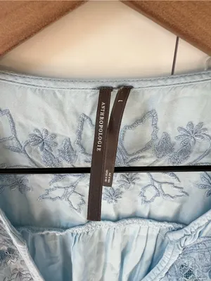 By Anthropologie Embroidered V-Neck Peplum Blouse Top in Nantucket Breeze Blue thumbnail 8