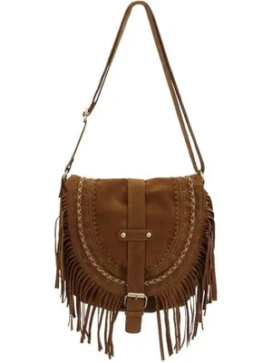 Boho Fringe Faux Suede Crossbody Bag Western Shoulder Purse Tassel Saddle Bag thumbnail 11