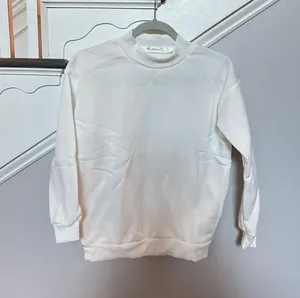 Lebina crew neck plain sweater with balloon sleeve in white thumbnail 2