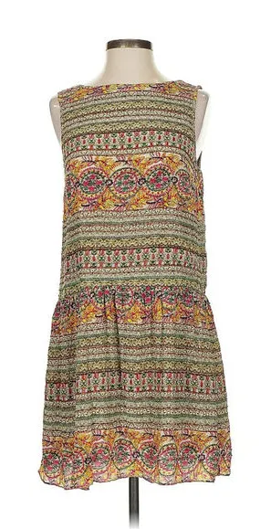 Hemant & Nandita Beaded Drop Waist Shift Mini‎ Dress in Multicolor Size 4 thumbnail 1