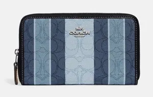 NWT Coach Long Zip Around Wallet Midnight Multi Signature Canvas Gold Zip NEW thumbnail 1