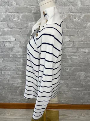 J. Crew White & Navy Striped wide button-collar pullover sweatshirt thumbnail 4