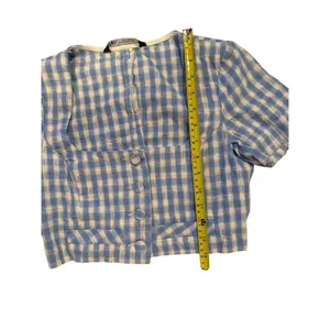Zara Women's XS Blue Gingham Check Cropped Blouse Short Sleeve thumbnail 3