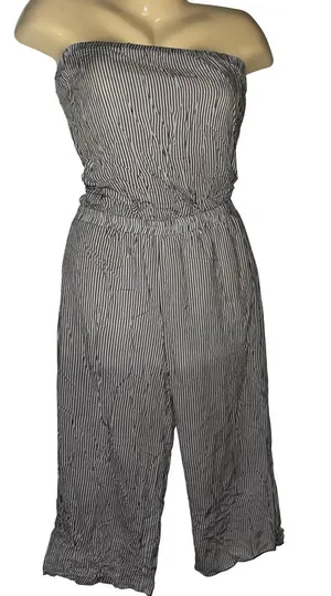 FAVLUX Black and White Strapless Striped Jumpsuit thumbnail 1
