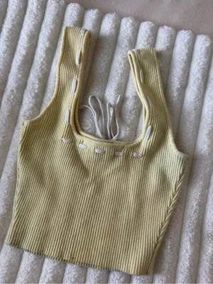 Altar'd State Pale Yellow Ribbed Tie-Front Tank thumbnail 5