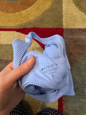Athleta Women Light Blue Ribbed Back Cutout Sports Bra / Short Crop Top Small thumbnail 3