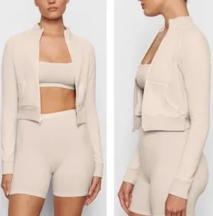 Size XS basic sweater outdoor track jacket ap-zip-1120 bone beige NWT thumbnail 2