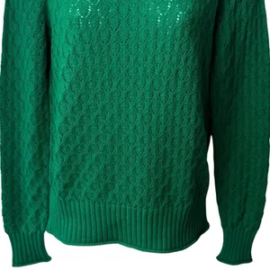 NEW LOFT‎ Green Eyelet Knit Crewneck Sweater Long Sleeve Spring Cozy Preppy S thumbnail 4