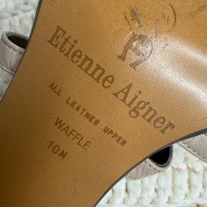 ETIENNE AIGNER Leather Strappy Square Toe Block Heel Sandal Beige Women's 10 thumbnail 6
