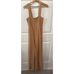 Free People FP Beach Homecoming Wide Leg Linen Blend Jumpsuit in Orange, S thumbnail 2