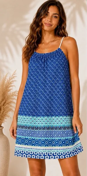 Hollister Blue Boho Shift Dress Women's M Sleeveless Tassel Mini Viscose Travel thumbnail 1