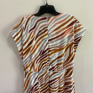 Ann Taylor Linen Blend‎ Midi Zebra Stripe Mock Neck Flare Dress Size 0 thumbnail 8