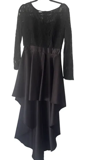Witchy Women's Size Large Black Lace Vampire Goth‎ High Low Satin Dress thumbnail 1