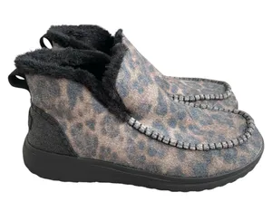Hey Dude Denny Leopard Booties Women’s Size 11 Plush Faux Fur Comfy Cozy thumbnail 1