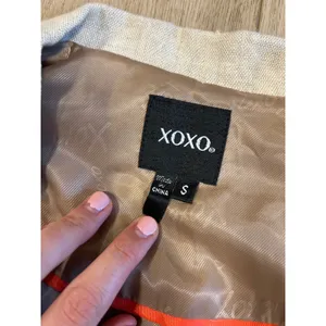 Y2K XOXO Womens Oatmeal Beige 100% Linen Cropped Peplum‎ Blazer Jacket Size S thumbnail 2