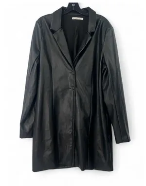 ABERCROMBIE & FITCH XL Blazer Dress Jacket Faux Leather Oversized Women's Black thumbnail 2