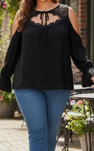 SHEIN cold shoulder women's black top /blouse size 0X thumbnail 1