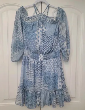 Blue and White 1 State Patchwork Dress thumbnail 1
