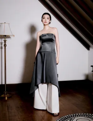 BNWT Zara Dark Gray ZW Collection Asymmetric Satin Dress thumbnail 4