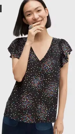 Kate Spade New York‎ Women Black Confetti Cheer Blouse Size XS Flutter Sleeve thumbnail 1