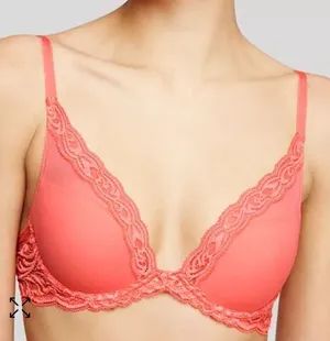 Natori Coral Orange Feathers Plunge T Shirt Bra 30DDD thumbnail 1