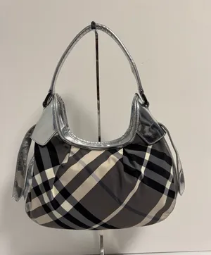 Burberry Beat Check Nylon Brooklyn Hobo Bag Metallic thumbnail 1