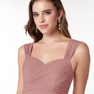 Azazie Zapheira‎ Dusty Rose Pink A-Line Ruched Chiffon Dress Bridesmaid 8 thumbnail 3