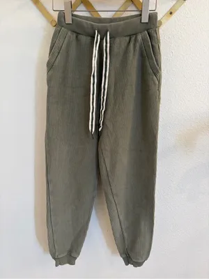 aerie Ribbed Olive Green Corded Drawstring Jogger Sweatpants XS thumbnail 3