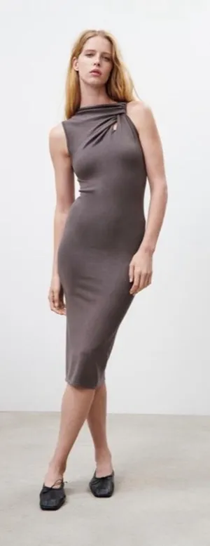 Zara Twist Knote Neck Knit‎ Midi Dress Womens Size S thumbnail 1