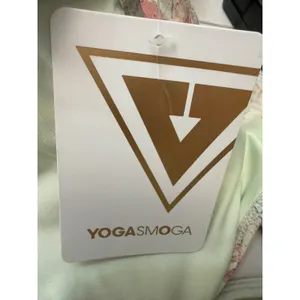 YOGASMOGA Women Mint Green Floral Racerback Ruched V-Neck Sports Bra Medium NEW thumbnail 6