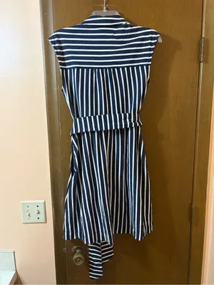 Boden Honor Short Sleeve Shirt Dress in Navy and White Stripe thumbnail 7