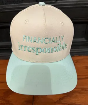 Riverbed Threads “Financially irresponsible!” adjustable hat - cream & sea green. Gently warn and in excellent condition & clean. Unisex/ One size. Non-smoking home. Priced at as is condition. Don’t like my price make a reasonable offer. thumbnail 1