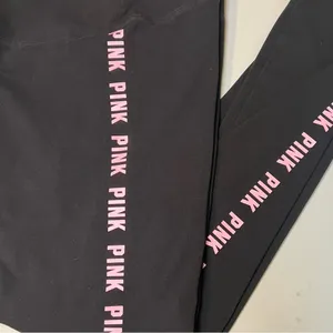 PINK by Victoria's Secret High Waisted Black Leggings Logo on sides SZ Small thumbnail 7