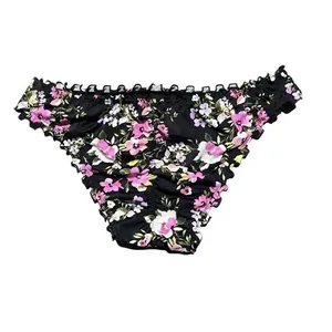 Shade & Shore‎ Womens Floral Bikini Set Black Pink Ruffle Edge Coquette Medium thumbnail 16