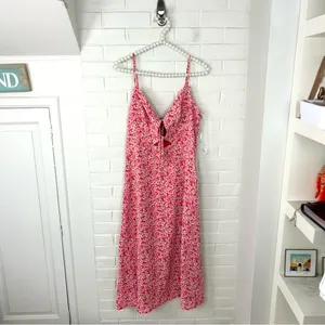 NWT Lulus Intricate Sweetness Red Floral Tie Front Sleeveless Midi Dress Size L thumbnail 3