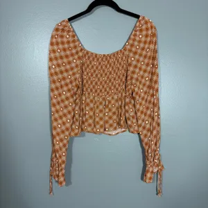 Rewind Brown Boho Hippie Cottage Smocked Top - Women's Size XL - Sweetheart Neck thumbnail 7