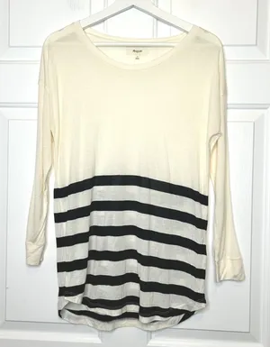 Madewell‎ Long Sleeve Tunic Top Striped Ivory Black Size S thumbnail 1