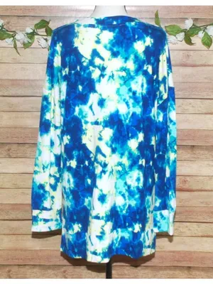 Masseys Blue Tie Dye Stretchy Pullover Tunic Top Size XL Stretch Long Sleeve thumbnail 6