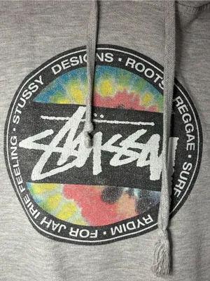 Stüssy Tie-Dye Logo Gray Pullover Hoodie Medium thumbnail 2
