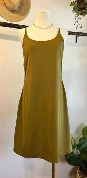 Olive Green Knee Length Built in Short Bra Tank Athletic Dress Size Large thumbnail 1