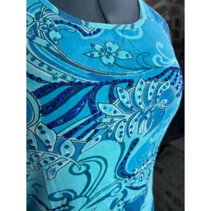norm thompson top long sleeve leaves swirl blue beaded sequins thumbnail 4