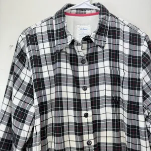 LL Bean Plaid Sherpa‎ Fleece Lined Flannel Shirt Jacket Shacket Size LARGE thumbnail 3
