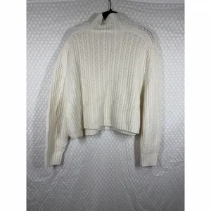 Madewell NWT‎ White Pointelle Mock Neck Merino Wool Sweater thumbnail 7