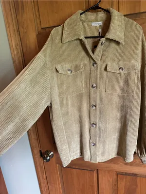 Anthropologie Taupe Corduroy Utility button up shirt jacket  size medium! thumbnail 5